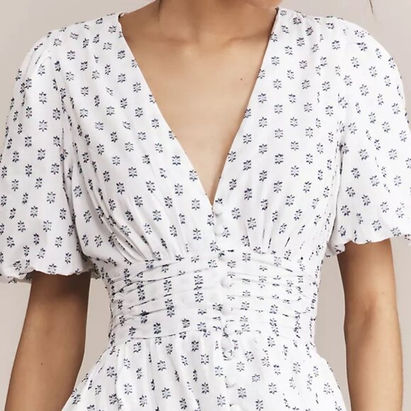 Anthropologie The Katerina Button-Front Dress Textured Edition White Cotton - Picture 2 of 15